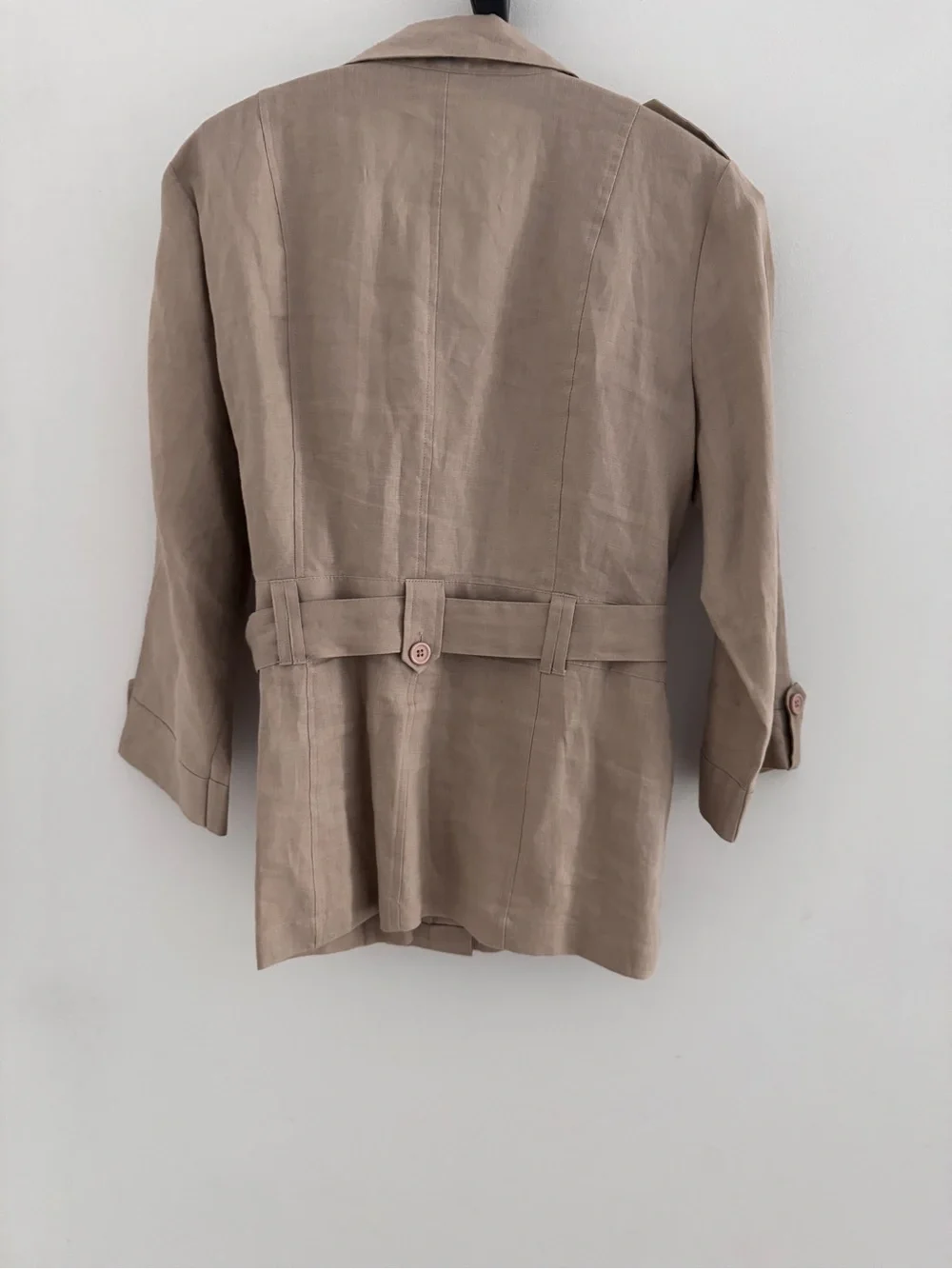 100% linen Beige Tie-Waist Utility Jacket - Women's Jacket & Coats xl - Picture 6 of 9